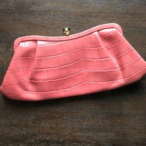 Banana Republic Coral & Gold alligator skin clutch